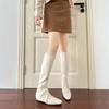 Off-white Square Head Inner Height-increasing Trouser Tube Boots for Women, New Autumn and Winter Boots, Oily Skin and Thin Versatile Boots for Women
