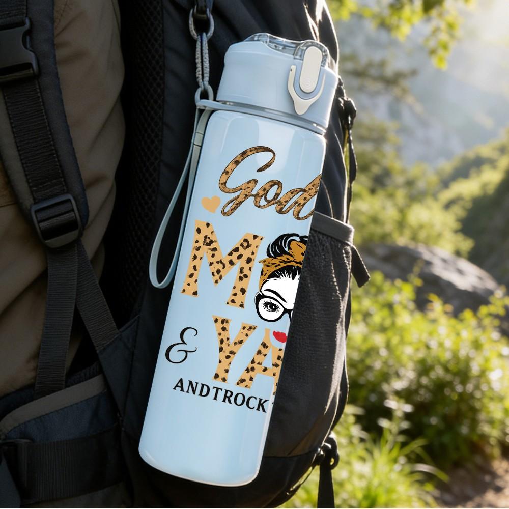 1PC God Mom Yaya Floral Text 750ml Color Plastic Sports Water Bottle Leakproof Flip Straw Lid Suitable for Sports Office Home Use