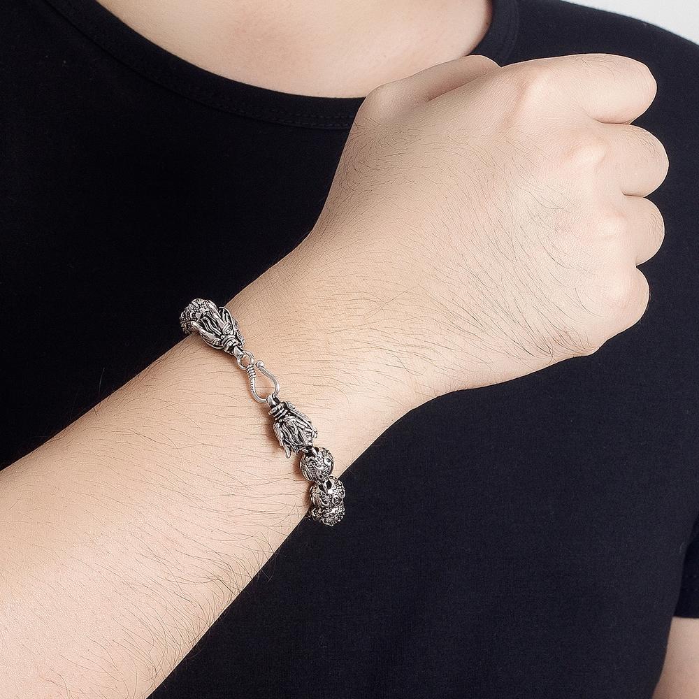 Joyería de marca, pulsera de 100% Plata de Ley 925 a la moda para hombres, brazalete Vintage Punk tailandés con dragón plateado, brazalete de 11MM para regalo