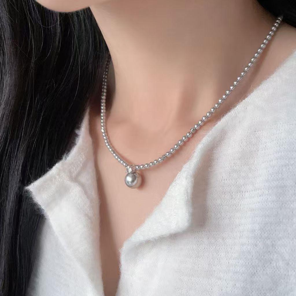Princess Diana Zhengyuan Shijia Pearl Necklace Women's Light Luxury Niche Premium Millet Chain Elegant Simple Flash Diamond Pendant