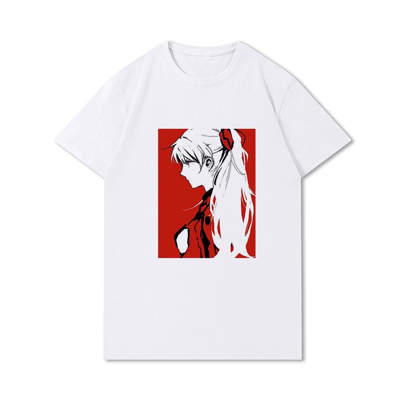 Pánská trička s potiskem Evangelion nadměrných velikostí Bavlněné topy Letní Anime Neformální Černá trička