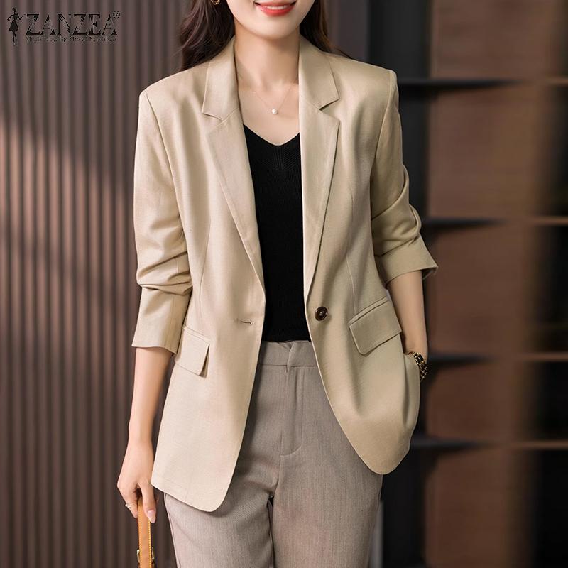 

ZANZEA Женский повседневный кардиган с длинными рукавами и отложным воротником, тонкая верхняя одежда