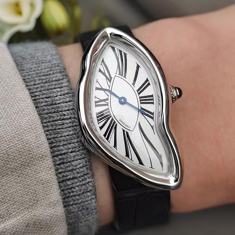 PINTIME Średniowieczne Zegarki Obcych Rozpadają Się Topią i Skręcają Y2K Męski Retro Skórzany Pasek Moda Zaawansowany Niszowy Design Zegarek Kwarcowy