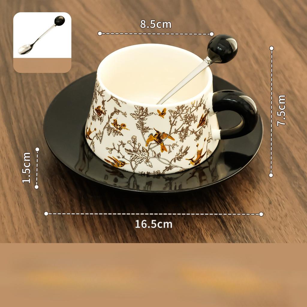 Bird Flower Ceramic Cup Saucer Set Chinese Style Porcelain Coffee Cup for Coffee Tea Afternoon Tea Vintage Home Decor Gift