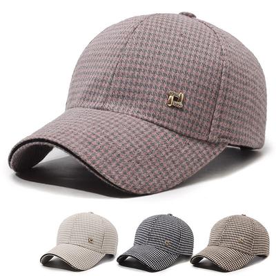 Fashion Plaid Thermal Visor Versatile Cap Woolen Spring And Autumn Casual Thousand Bird Grid Baseball Cap