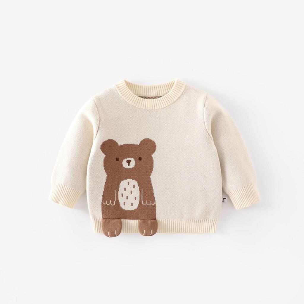 Kids' Korean Style Bear Jacquard Pullover - 2025 Autumn Collection
