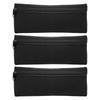 3Pcs Front Zipper Pencil Cases MultiFunction Bag Large Capacity Neoprene Portable Stationery Storage(Black )