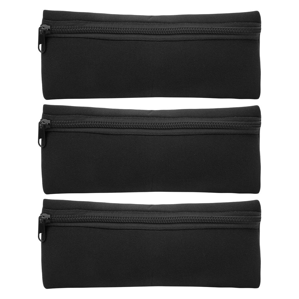 3Pcs Front Zipper Pencil Cases MultiFunction Bag Large Capacity Neoprene Portable Stationery Storage(Black )