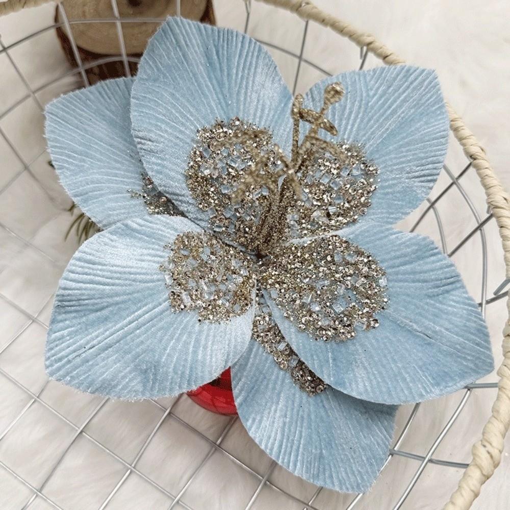 1PC Glitter Sequin Christmas Fake Flowers Flannel Magnolia Flowers  Xmas New Year Decor