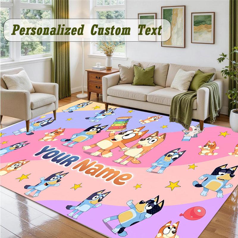 Crystal Velvet Square Rug Custom NameBluey Pattern Non Slip Home Floor Decor Rug