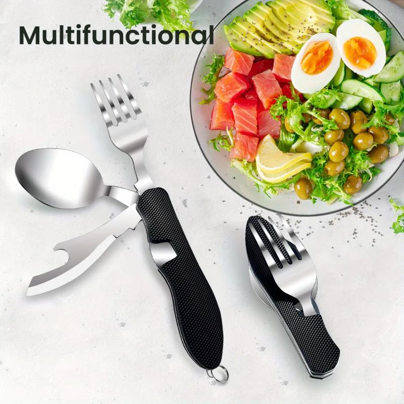 Set di posate portatile pieghevole in acciaio inossidabile resistente alla corrosione: forchetta, cucchiaio, coltello, apribottiglie per picnic, viaggi, uso quotidiano