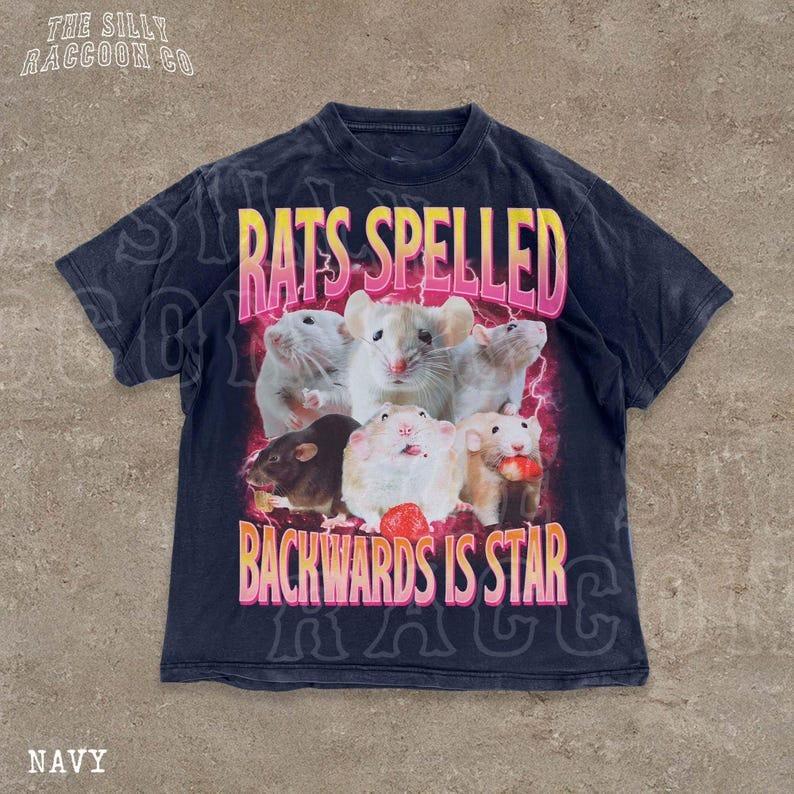 Funny Rat Shirt Rats Spelled Backwards is Star Tshirt Vintage Meme Tee for Me Unisex T-Shirt S