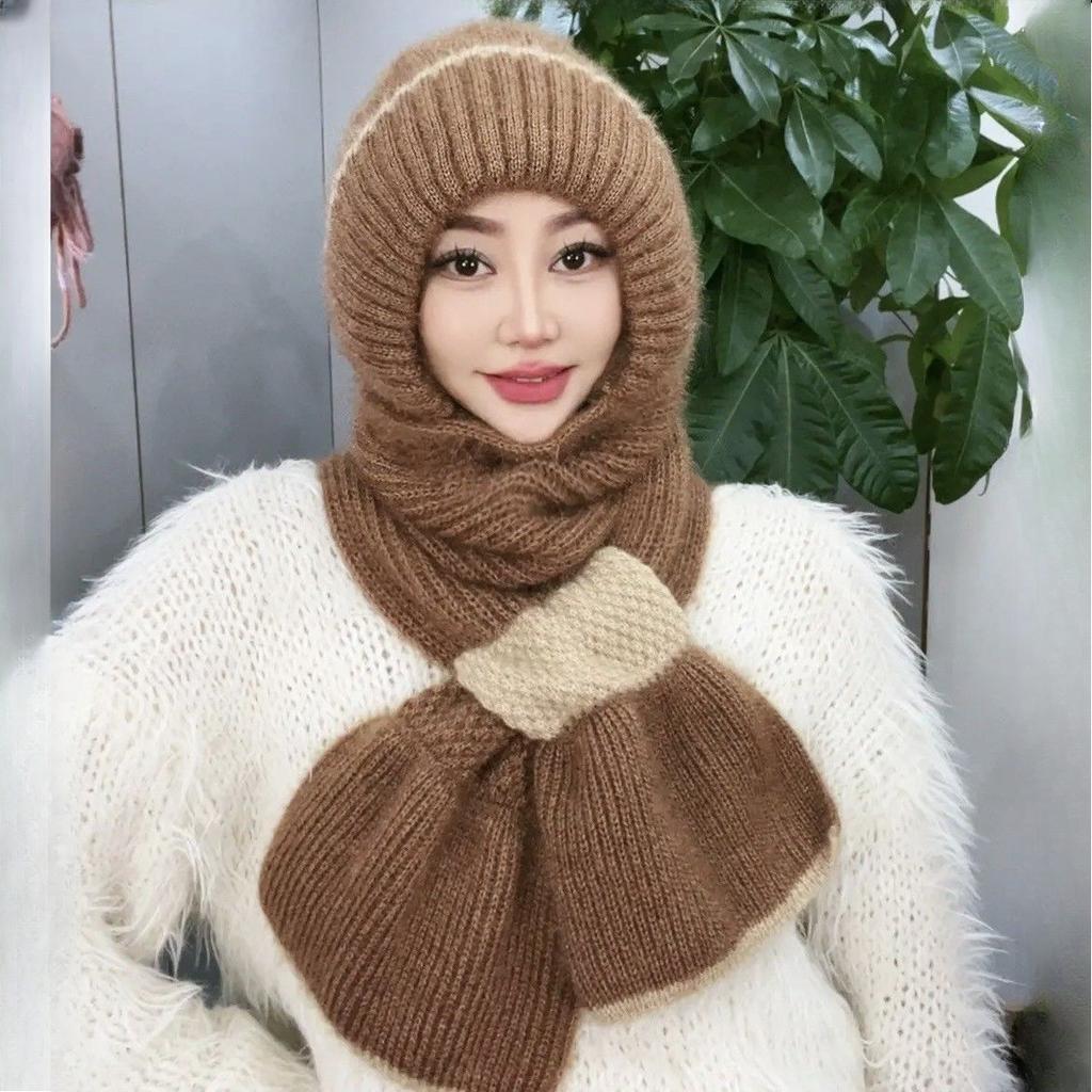 Winter Knitted Hat Kangkang Thickened One Piece Women's Warm Squirrel Fleece Lined Wool Hat Windproof Snow Hat