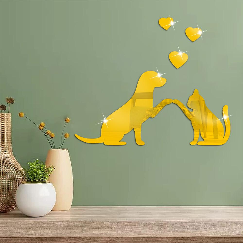 DIY Love Cat Dog Acrylic Mirror Wall Sticker Cartoon Paste Self-adhesive Living Room Bedroom Bathroom Decoration Wall Decor