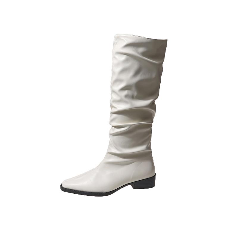 Fashion Vintage Thigh Boots Women's Autumn New Square Toe Spliced Suede Over Knee Soft Sole Block Heel Stack Boots