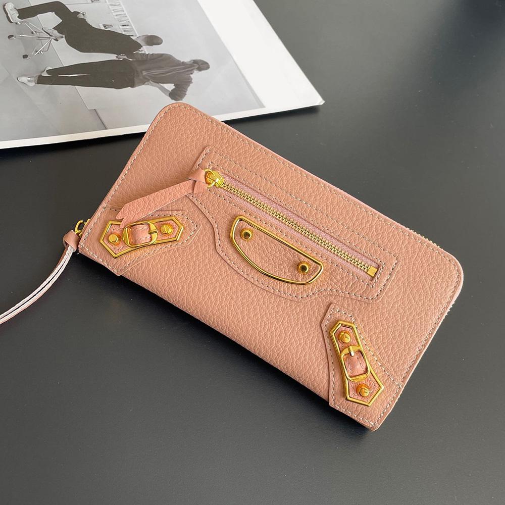 

Ретро Женские кошельки из натуральной кожи Роскошный брендовый стиль Мотоциклетный длинный кошелек без логотипа Вместительный кошелек-клатч с заклепками розовый