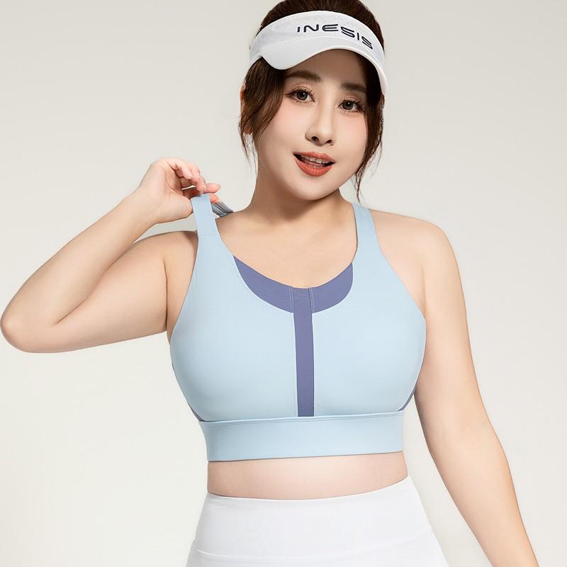 Plus Size Colorblock Racerback Sports Bra: Shockproof Yoga Vest with Beauty Back Design