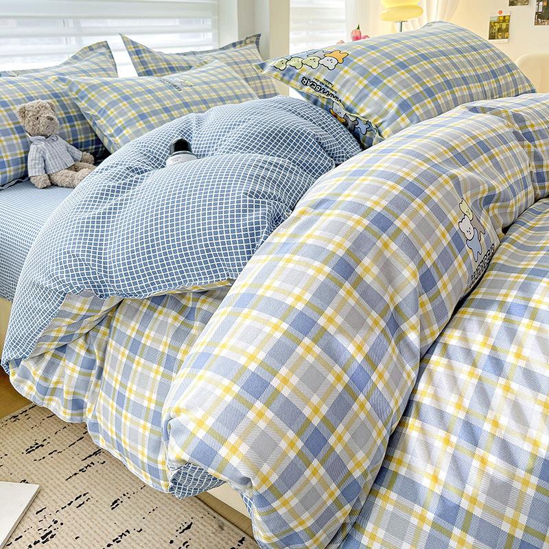 Class A Maternal And Infant Grade Small Fresh Pure Abraded Four-Piece Set Skin-Friendly Bed Sheet Washed Cotton Quilt Cover Student Dormitory 3Pcs Set
