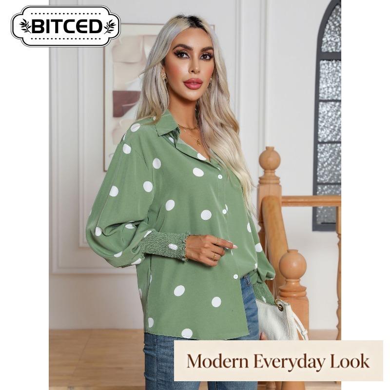 BITCED Women's Fashion Casual POLO Neck Long Sleeve Blouses & Shirts