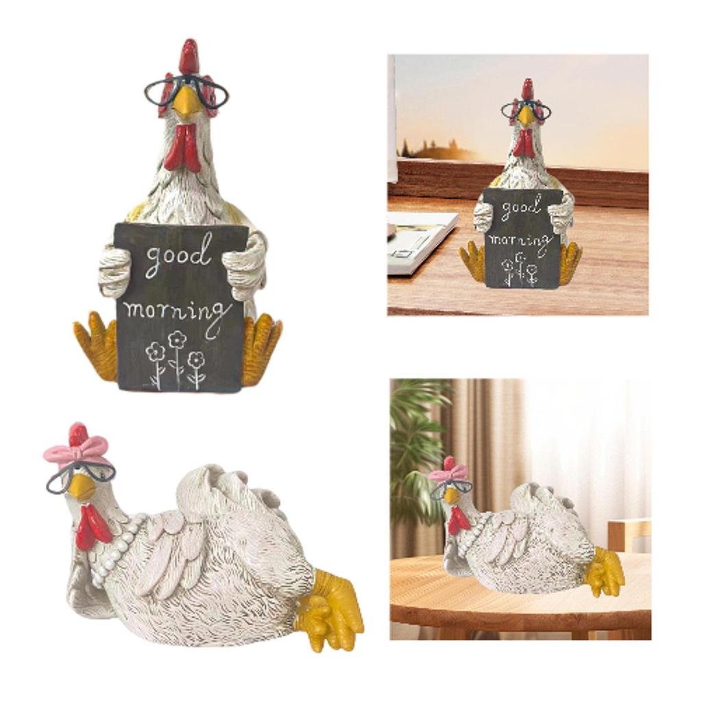 Good Morning Chicken Statue Desktop Ornament for Entrance Living Room Indoor