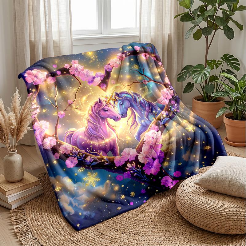 Magical Unicorn Fantasy Theme Blanket Lightweight Warm Flannel Blanket Decorative Throw Blanket for Home Decoration
