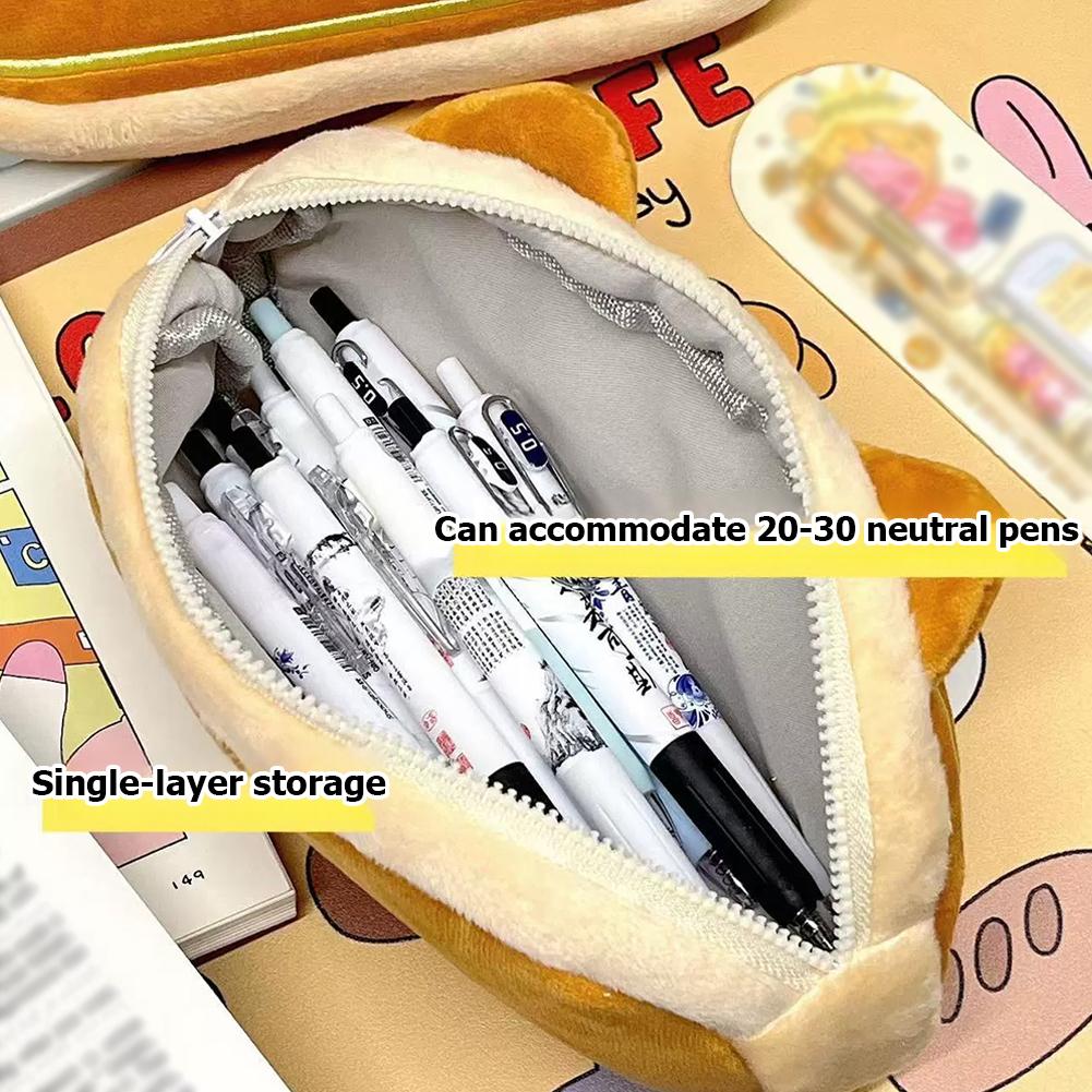 Caramel Cat Plush Pencil Case Large Capacity Kawaii Stationery Bag Pouch Birthday Gift for Kids Girls School Supplies