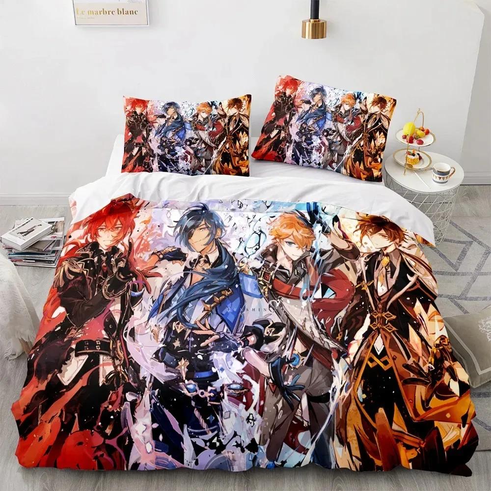Game Genshin Impact Comforter Bedding Sets Quilt Bed Cover Duvet Cover Pillow Case 2-3 Pieces Sets Boys Adult Size