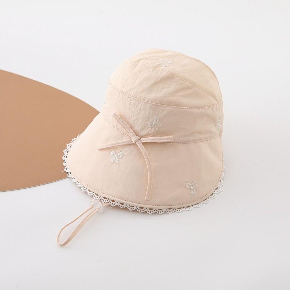 Princess Lace Trim Fisherman Hat Cotton Sun Protection Hat Wide Brim Hat  3-8 Years Old Girls