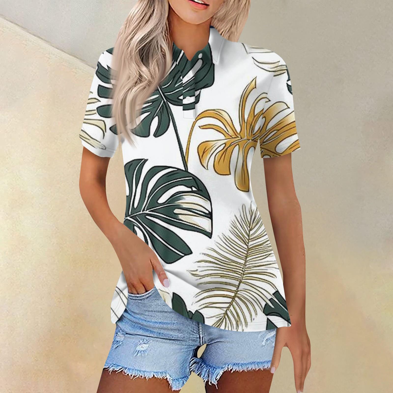 Women s Fashion Casual Lapel Short Sleeve Print Shirt Women s Button Up Tops M белый