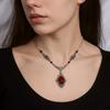 Retro Red Quartz Gothic Necklace Oval Pendant Red Beads Vintage Choker Embossed Pattern Charm Necklace Gifts