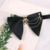 Mens Elegant Black Oversized Bowtie with Pearls Chain Adjustable Pre Tied Horn Bows Tie Tuxedo Necktie for Wedding Party