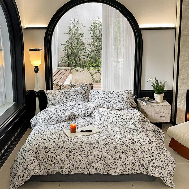 Class A Cotton Maternal And Infant Grade Small Fresh Knitted Cotton 4Pcs Set Pure Cotton Single Bed Sheet Single Quilt Cover Single Bed Hat Single