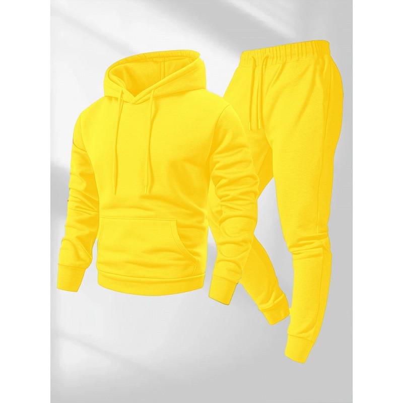 250g Men's Trendy Sports Hoodie & Sweatpants Set - Plain Color