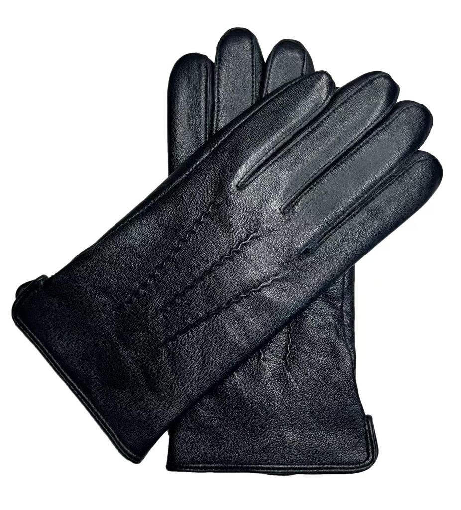 European & American Men's Sheepskin Leather Gloves with Wool Lining - Winter Warm, Plus Velvet, Windproof.