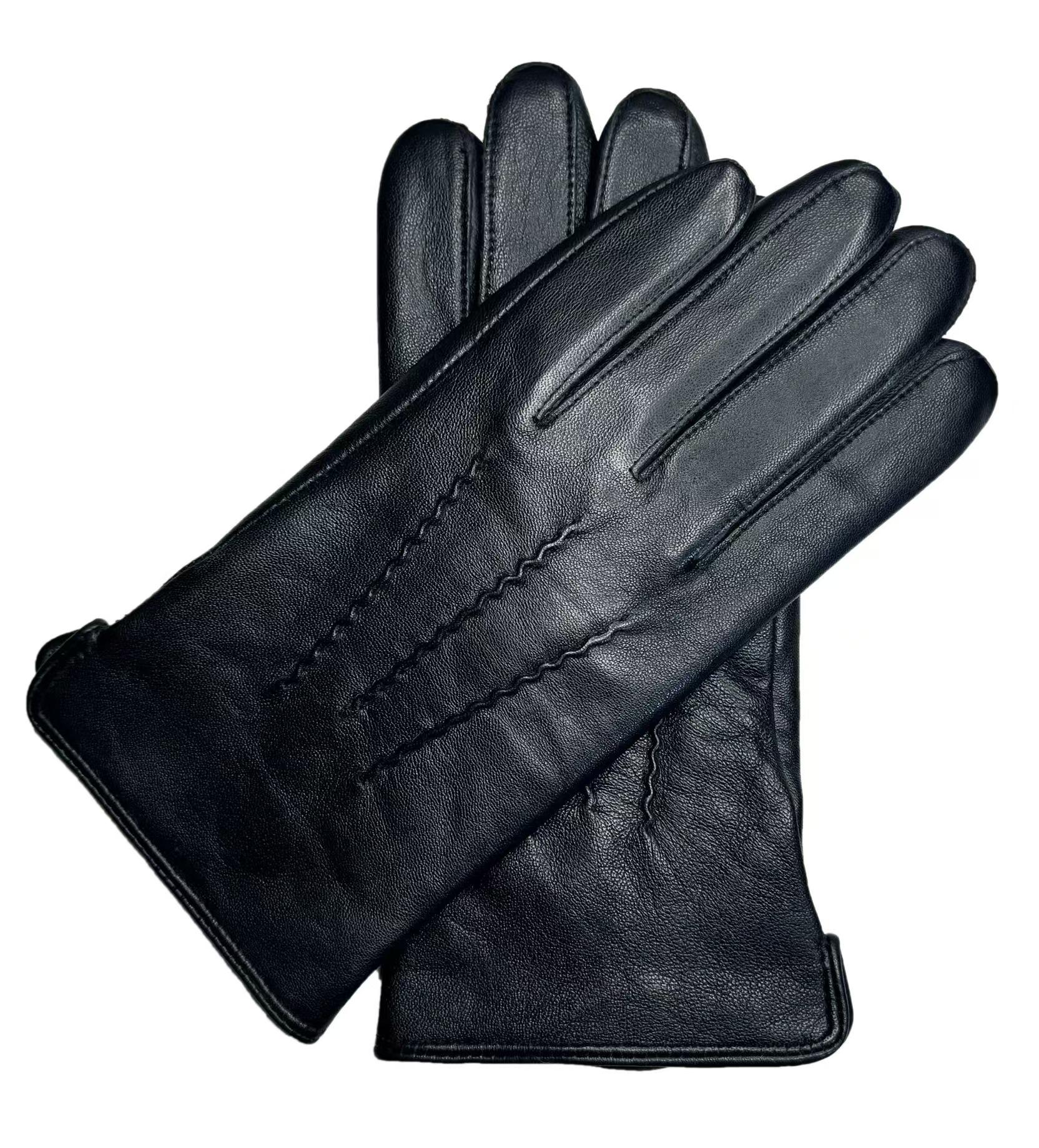 Men s European & American Touchscreen Sheepskin Gloves - Simple, Warm, Windproof, Plus Velvet, Autumn/Winter