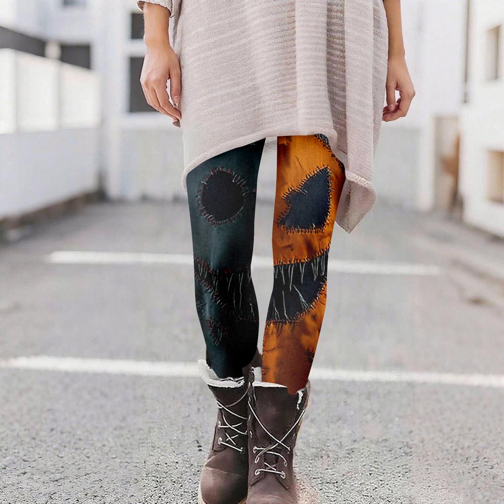 Women's Casual Fashion Outdoor Halloween Printed Slim Elastic Yoga Pants Cropped Pants