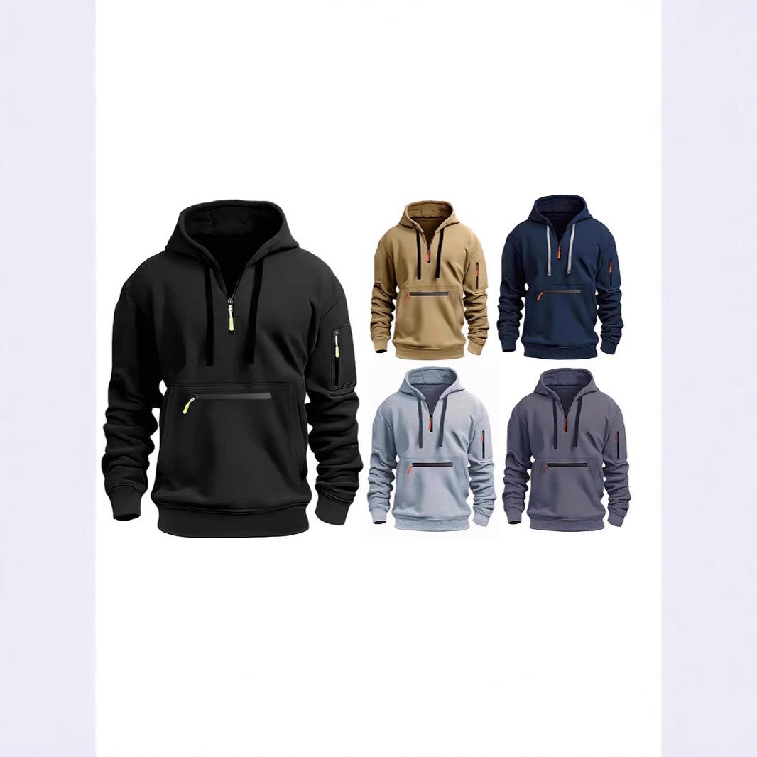 

Men s Multi-Pocket Zipper Hoodie Sweatshirt - Cross-Season, Long-Sleeve, Casual Sports Jacket S темного кольору хакі