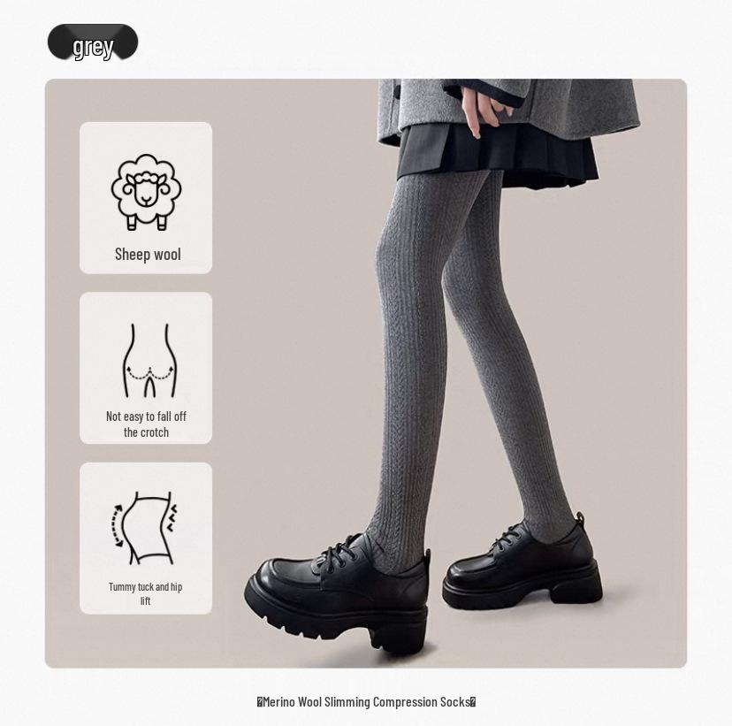 Women's Thickened Wool Cable Knit Pantyhose - Cashmere Warm, Vertical Stripe, Hip-Lifting Leggings with Right-Angle Heel for Autumn & Winter