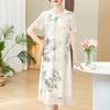 Elegant Summer Chiffon Dress: Chinese Style, Short Sleeves, Loose Plus Size for Middle-Aged and Elderly Women