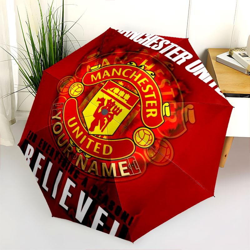 1 PC Automatic Folding Umbrella - Manchester United F Custom Name Pattern, Portable & Foldable Design with 8 Ribs, Christmas Birthday Gifts