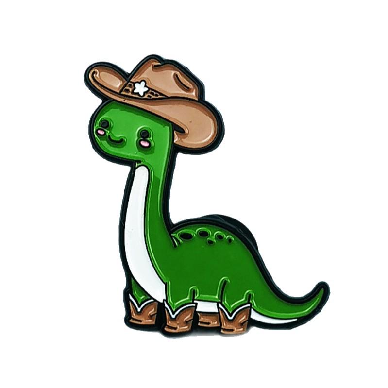 Green Brontosaurus Cartoon Brooch - Cute Dinosaur Accessory and Backpack Decoration