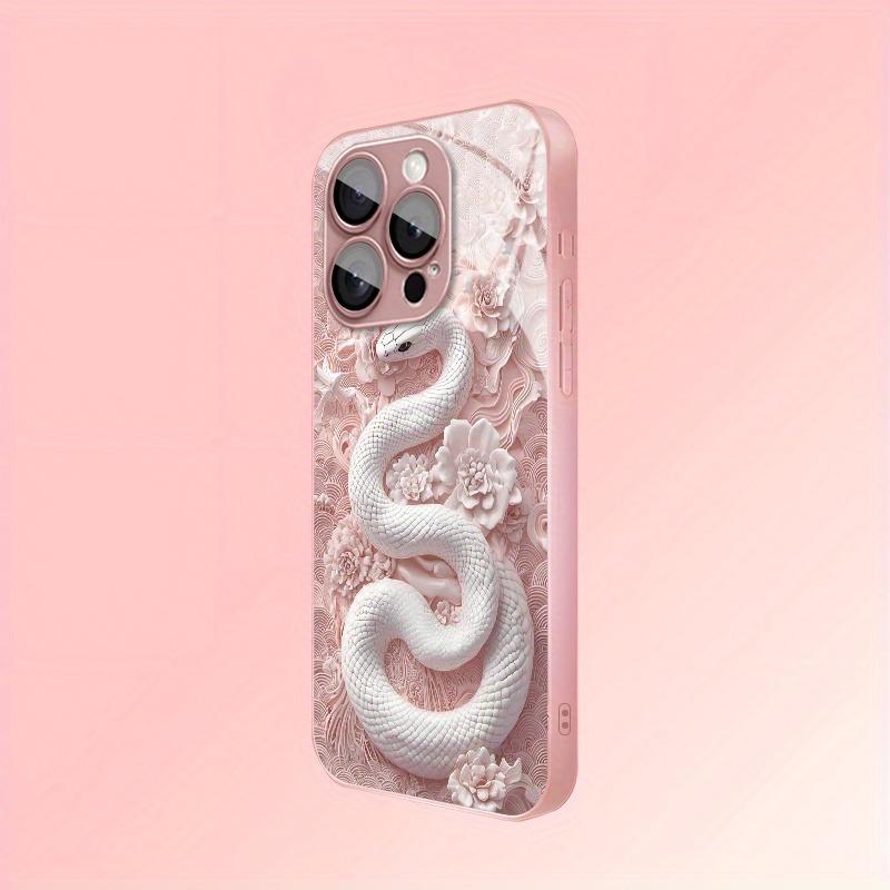 Bílá Hadí Vzor Růžová Metalická Barva Sklo Tvrdý Kryt Telefonu Pro iPhone 17 Pro Max 16 Plus 15 14 13 12 11 Pro 16E 17Air Kryt