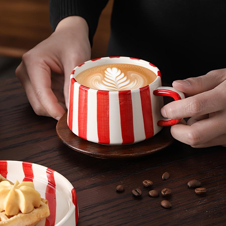 1 Set Creative Ceramic High end Striped Coffee Cup Office Afternoon Tea Exquisite Pull Flower Hand Gift Cup and Saucer Combination