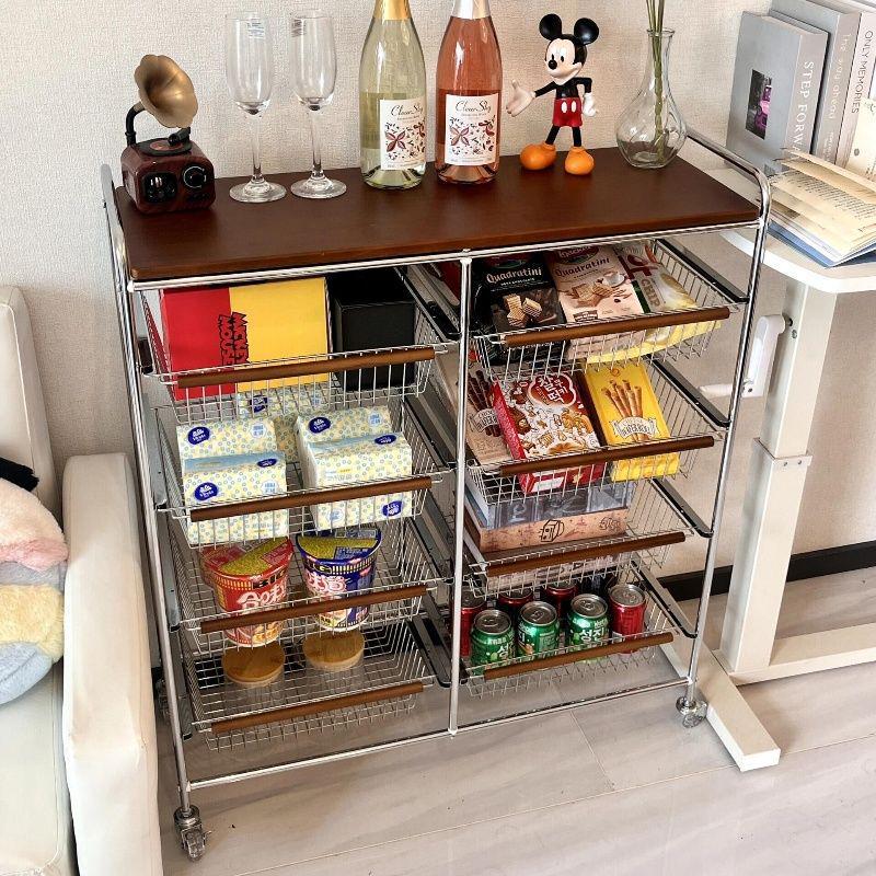 Multi-Layer Trolley Bookshelf with Wheels: Floor-Standing Chinese Style Snack and Sundry Storage Cabinet for Living Room