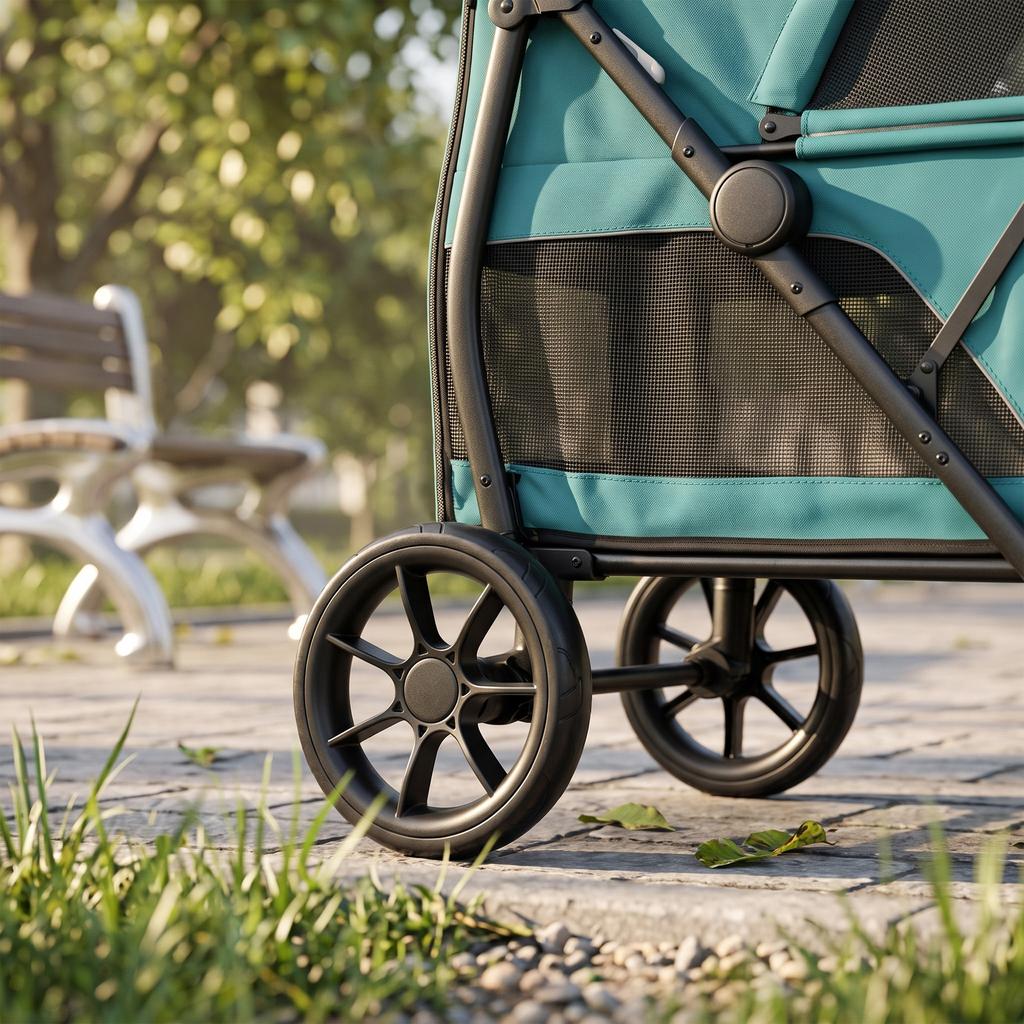 Dog Stroller, 3 Wheels Pet Stroller with Dual Entry, Easy One-Click Quick Fold, Mesh Windows, Washable Cushion