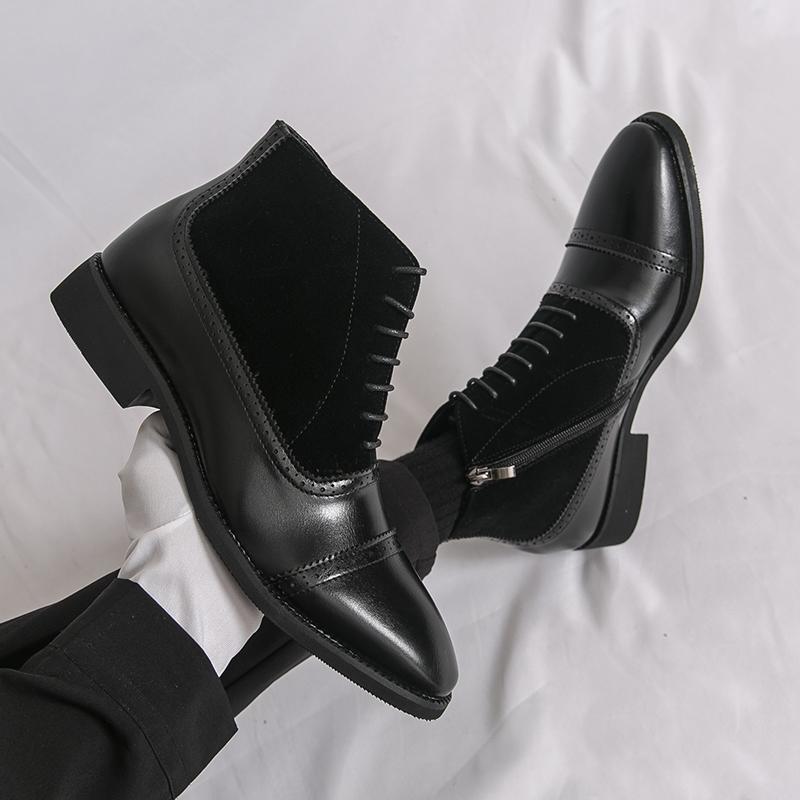 Retro Men Business Chelsea Boots Black Brown European American Casual Lace-up Office Business Formal High-top Leather Boots Men