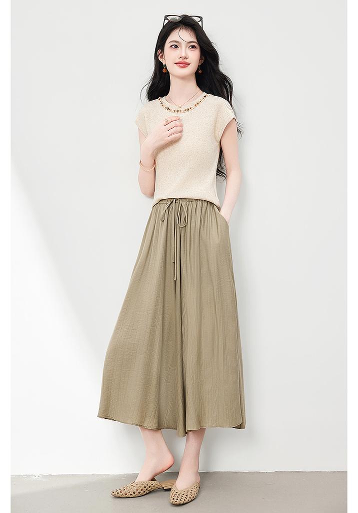 Fashionable temperament set, versatile soft knitted small shirt, wide leg pants two-piece set