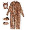 Kids Boys Girls Animals Tiger Leopard Jumpsuit Hat Set Halloween Role Play Dress Up Cosplay Costume
