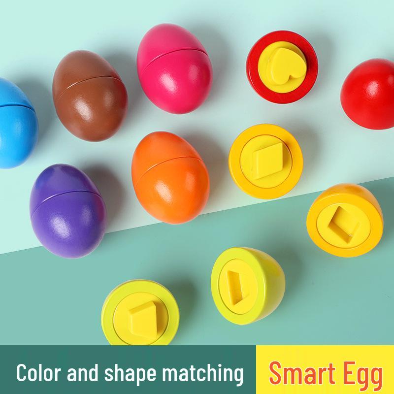 Early Childhood Cognitive Wooden Shape Matching & Color Recognition Egg Toy