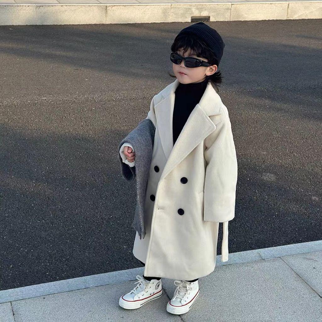 

Модное шерстяное пальто для мальчиков на осень/зиму 2024 - Универсальный стиль средней длины от среднего до большого размера 110 for height up to 115cm грязно-белый